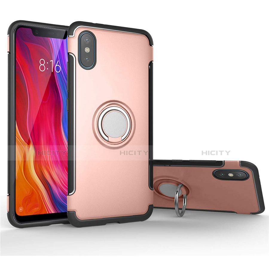 Coque Contour Silicone et Plastique Housse Etui Mat avec Magnetique Support Bague Anneau pour Xiaomi Mi 8 Pro Global Version Plus