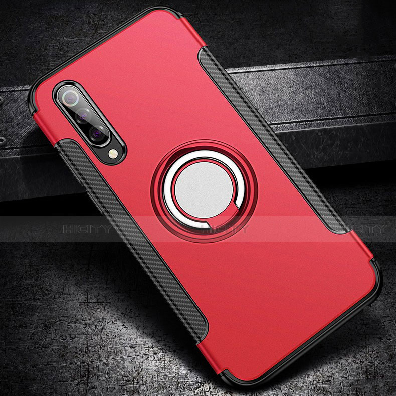 Coque Contour Silicone et Plastique Housse Etui Mat avec Magnetique Support Bague Anneau pour Xiaomi Mi 9 Pro Rouge Plus