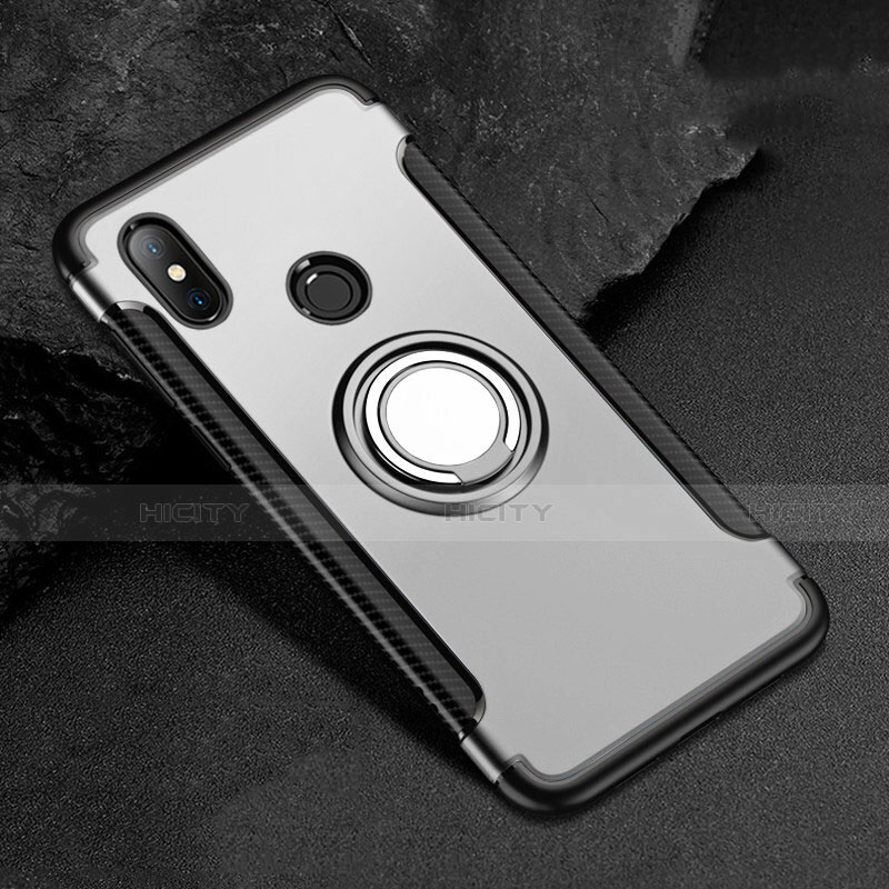 Coque Contour Silicone et Plastique Housse Etui Mat avec Magnetique Support Bague Anneau pour Xiaomi Mi A2 Lite Argent Plus