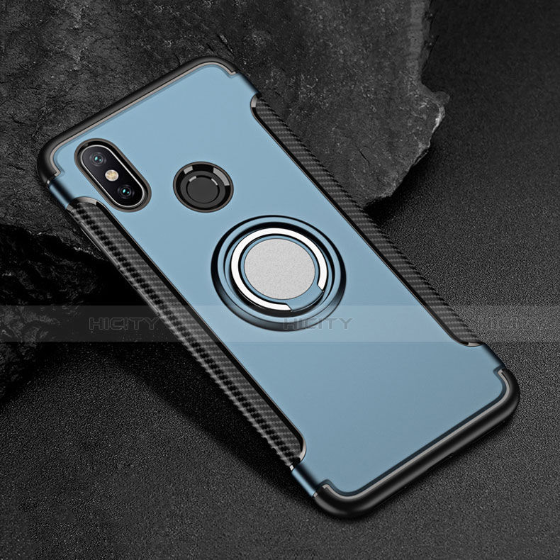 Coque Contour Silicone et Plastique Housse Etui Mat avec Magnetique Support Bague Anneau pour Xiaomi Mi Max 3 Bleu Plus