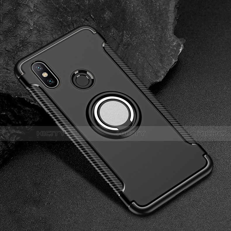 Coque Contour Silicone et Plastique Housse Etui Mat avec Magnetique Support Bague Anneau pour Xiaomi Mi Max 3 Noir Plus