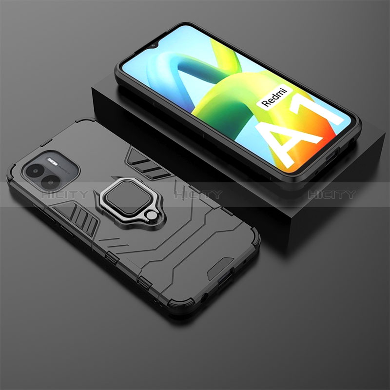 Coque Contour Silicone et Plastique Housse Etui Mat avec Magnetique Support Bague Anneau pour Xiaomi Poco C50 Noir Plus