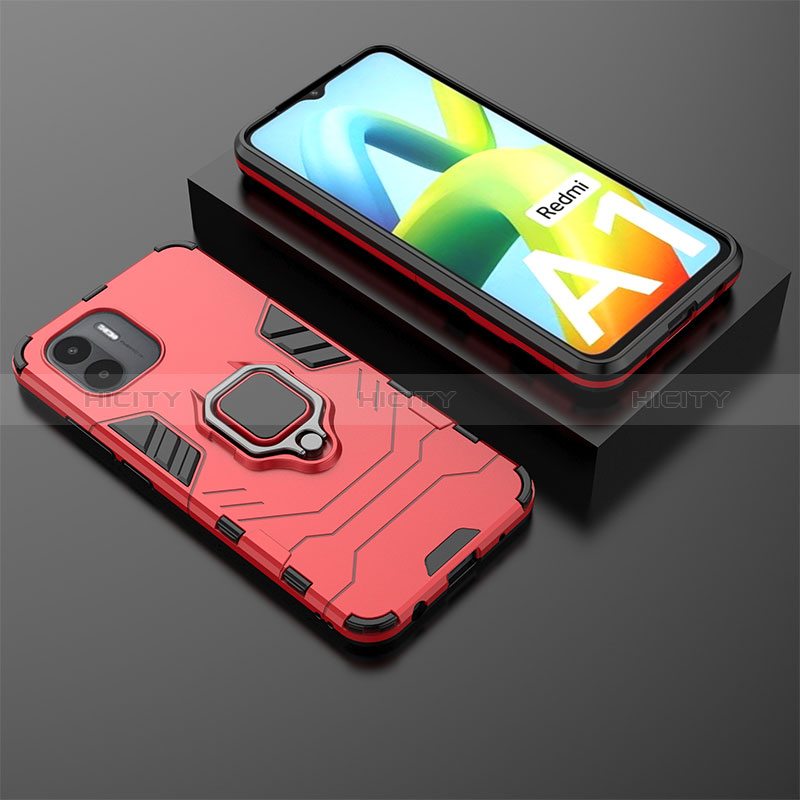 Coque Contour Silicone et Plastique Housse Etui Mat avec Magnetique Support Bague Anneau pour Xiaomi Poco C50 Rouge Plus