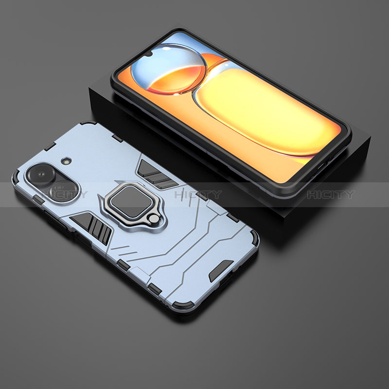 Coque Contour Silicone et Plastique Housse Etui Mat avec Magnetique Support Bague Anneau pour Xiaomi Poco C65 Bleu Plus