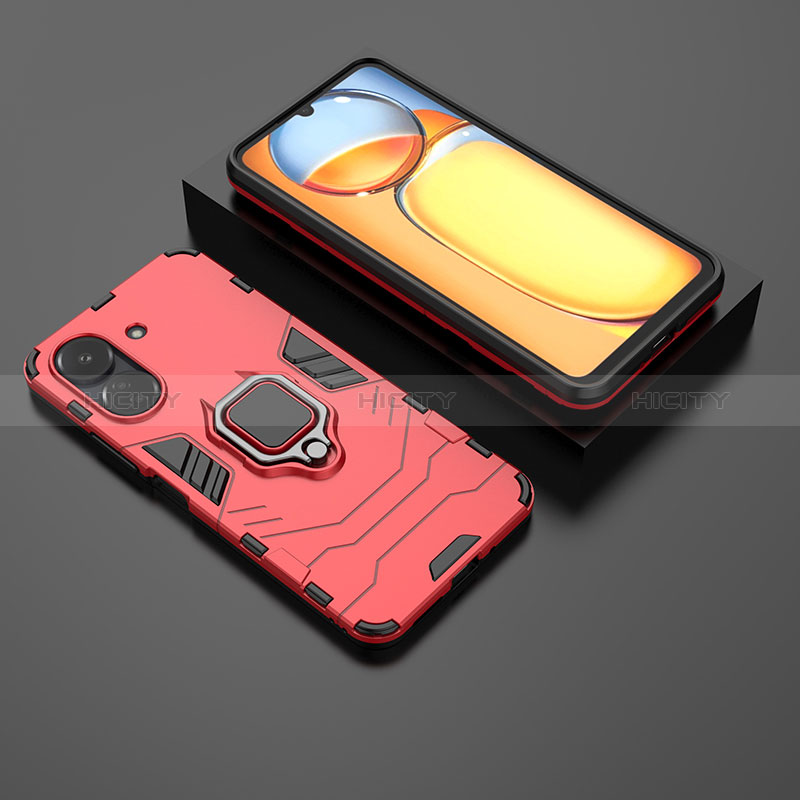 Coque Contour Silicone et Plastique Housse Etui Mat avec Magnetique Support Bague Anneau pour Xiaomi Poco C65 Plus