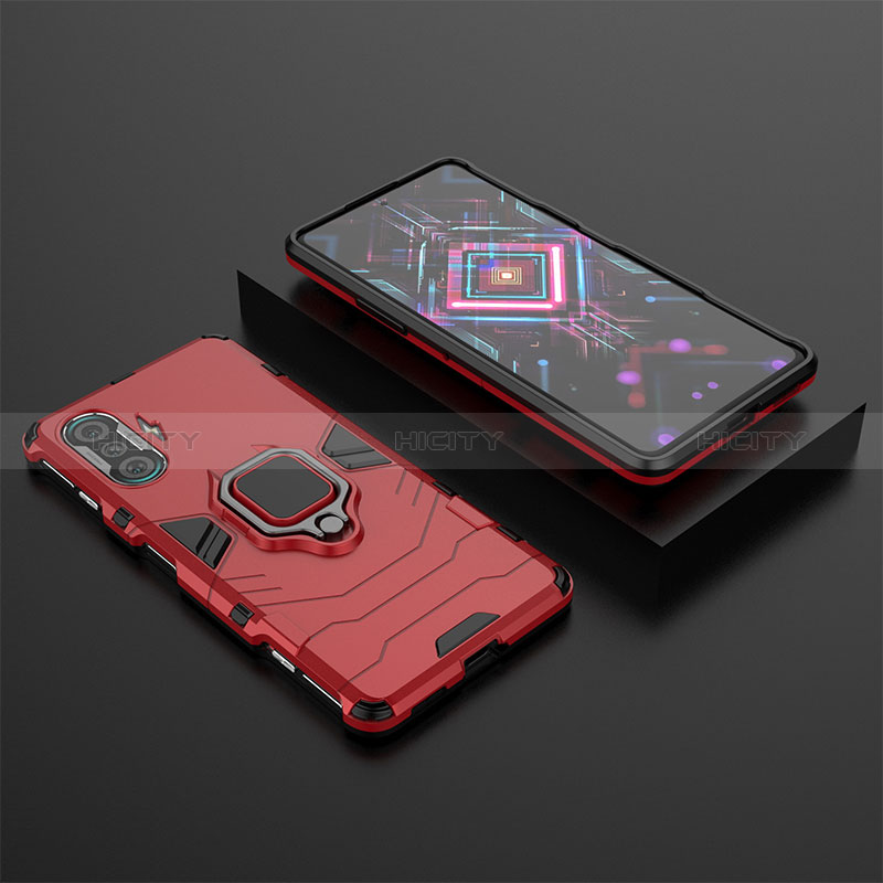 Coque Contour Silicone et Plastique Housse Etui Mat avec Magnetique Support Bague Anneau pour Xiaomi Poco F3 GT 5G Rouge Plus