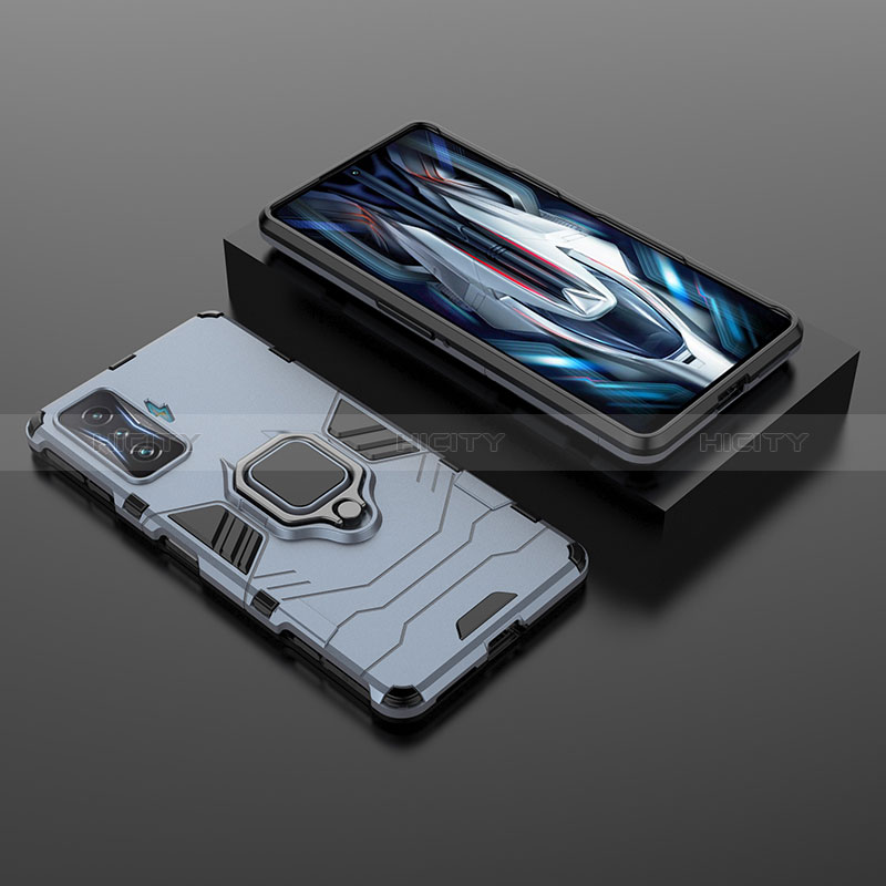 Coque Contour Silicone et Plastique Housse Etui Mat avec Magnetique Support Bague Anneau pour Xiaomi Poco F4 GT 5G Bleu Plus
