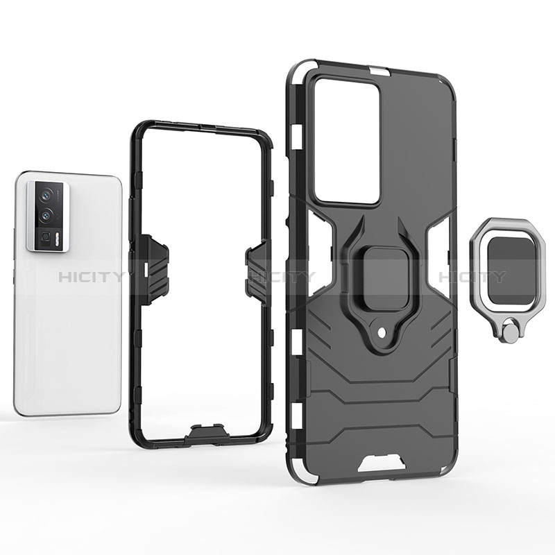 Coque Contour Silicone et Plastique Housse Etui Mat avec Magnetique Support Bague Anneau pour Xiaomi Poco F5 Pro 5G Plus