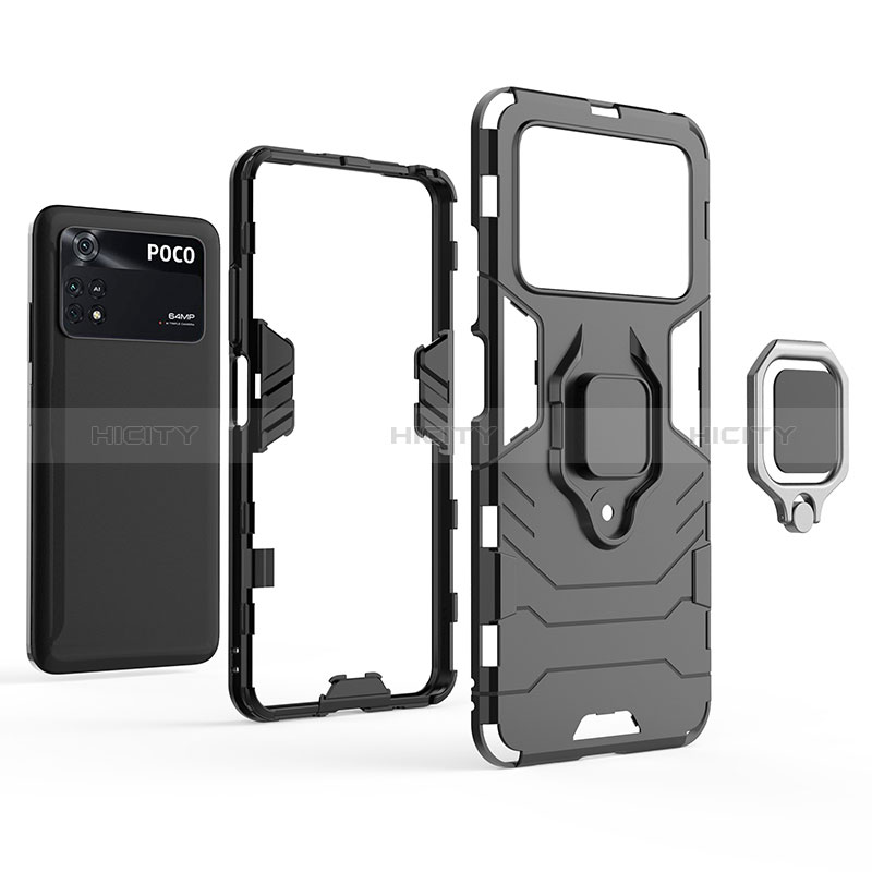 Coque Contour Silicone et Plastique Housse Etui Mat avec Magnetique Support Bague Anneau pour Xiaomi Poco M4 Pro 4G Plus