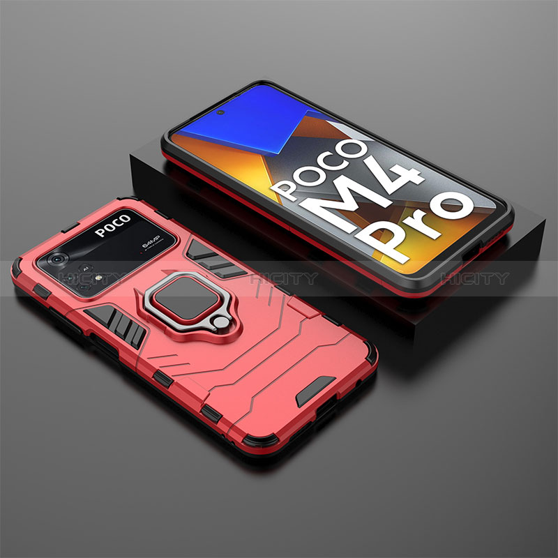 Coque Contour Silicone et Plastique Housse Etui Mat avec Magnetique Support Bague Anneau pour Xiaomi Poco M4 Pro 4G Plus