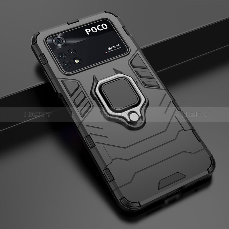 Coque Contour Silicone et Plastique Housse Etui Mat avec Magnetique Support Bague Anneau pour Xiaomi Poco M4 Pro 4G Plus