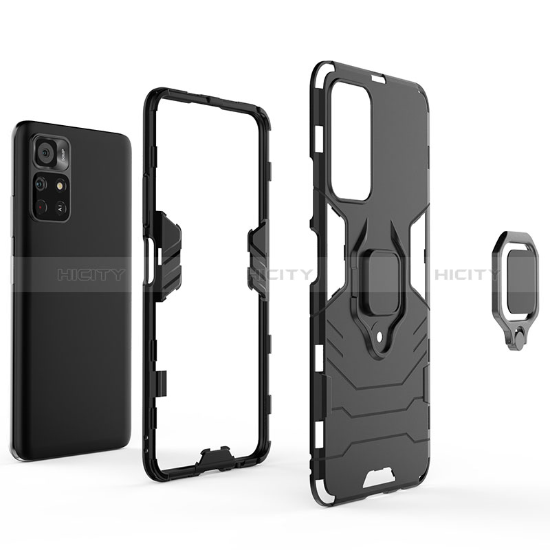 Coque Contour Silicone et Plastique Housse Etui Mat avec Magnetique Support Bague Anneau pour Xiaomi Poco M4 Pro 5G Plus