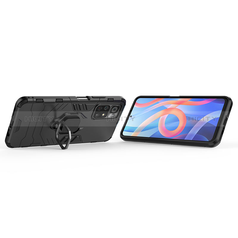 Coque Contour Silicone et Plastique Housse Etui Mat avec Magnetique Support Bague Anneau pour Xiaomi Poco M4 Pro 5G Plus