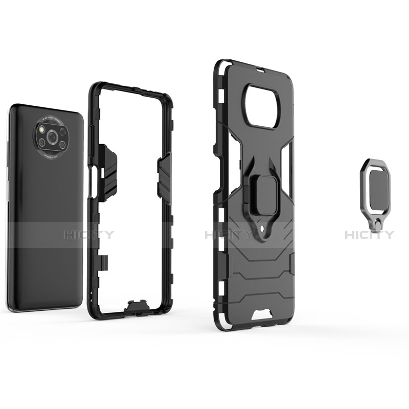 Coque Contour Silicone et Plastique Housse Etui Mat avec Magnetique Support Bague Anneau pour Xiaomi Poco X3 Plus