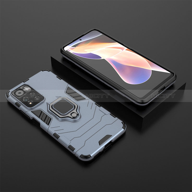 Coque Contour Silicone et Plastique Housse Etui Mat avec Magnetique Support Bague Anneau pour Xiaomi Poco X4 NFC Bleu Plus