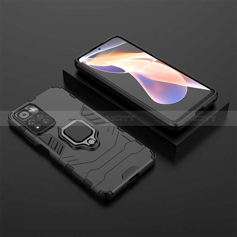 Coque Contour Silicone et Plastique Housse Etui Mat avec Magnetique Support Bague Anneau pour Xiaomi Poco X4 NFC Noir Plus