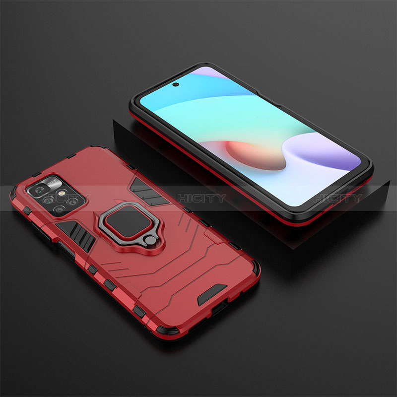 Coque Contour Silicone et Plastique Housse Etui Mat avec Magnetique Support Bague Anneau pour Xiaomi Redmi 10 (2022) Rouge Plus