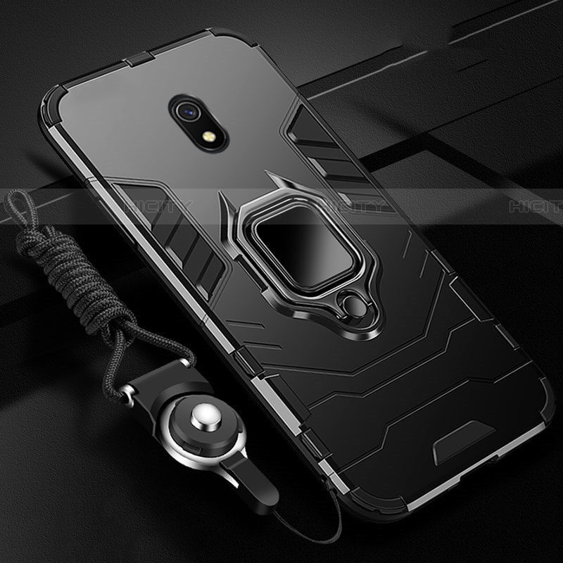 Coque Contour Silicone et Plastique Housse Etui Mat avec Magnetique Support Bague Anneau pour Xiaomi Redmi 8A Noir Plus