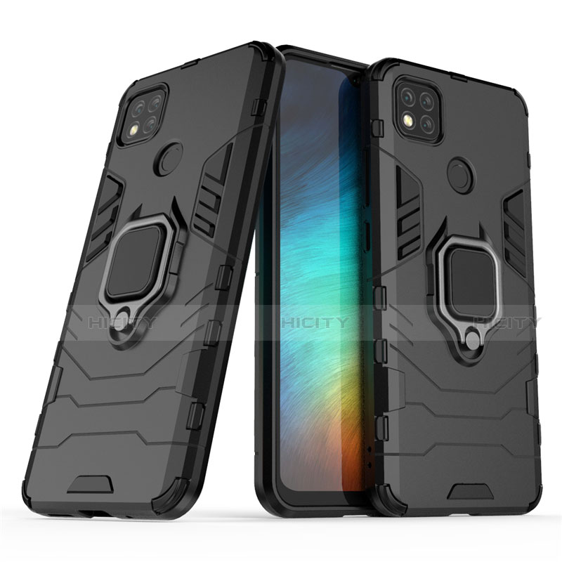 Coque Contour Silicone et Plastique Housse Etui Mat avec Magnetique Support Bague Anneau pour Xiaomi Redmi 9 India Plus