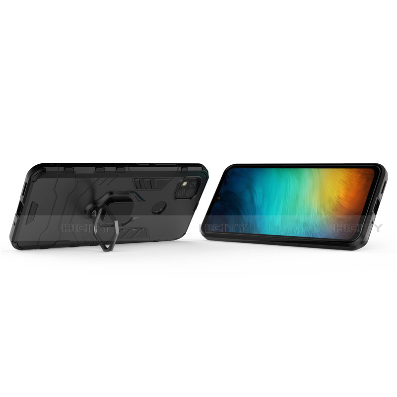 Coque Contour Silicone et Plastique Housse Etui Mat avec Magnetique Support Bague Anneau pour Xiaomi Redmi 9 India Plus