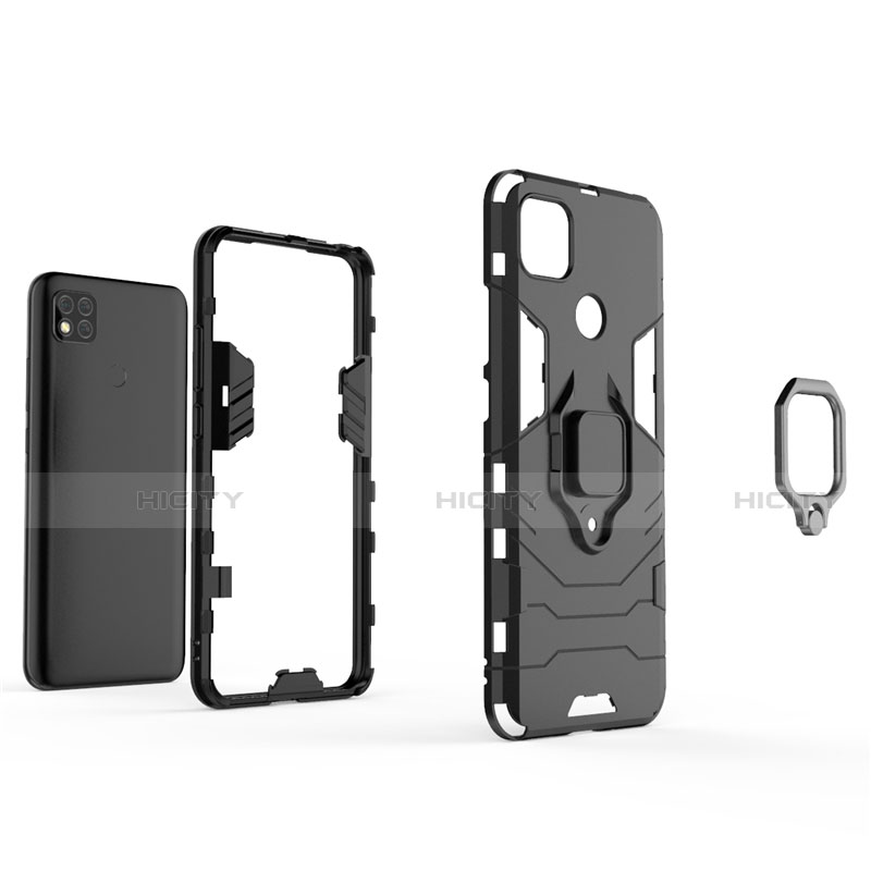 Coque Contour Silicone et Plastique Housse Etui Mat avec Magnetique Support Bague Anneau pour Xiaomi Redmi 9 India Plus