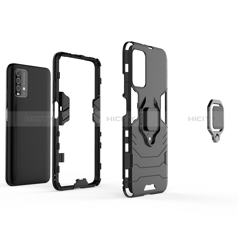 Coque Contour Silicone et Plastique Housse Etui Mat avec Magnetique Support Bague Anneau pour Xiaomi Redmi 9 Power Plus