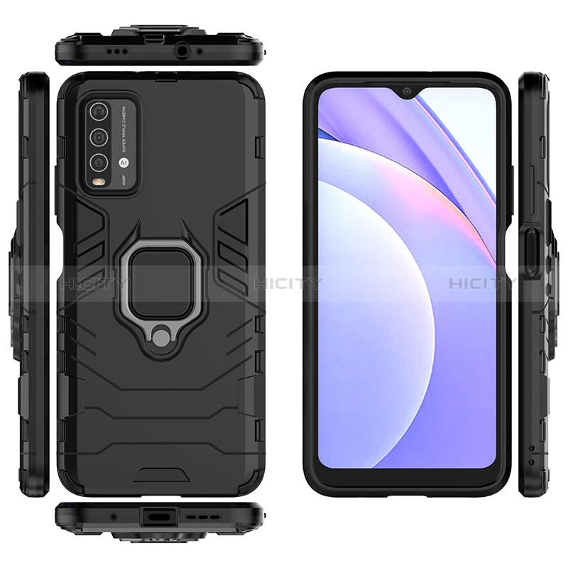 Coque Contour Silicone et Plastique Housse Etui Mat avec Magnetique Support Bague Anneau pour Xiaomi Redmi 9 Power Plus