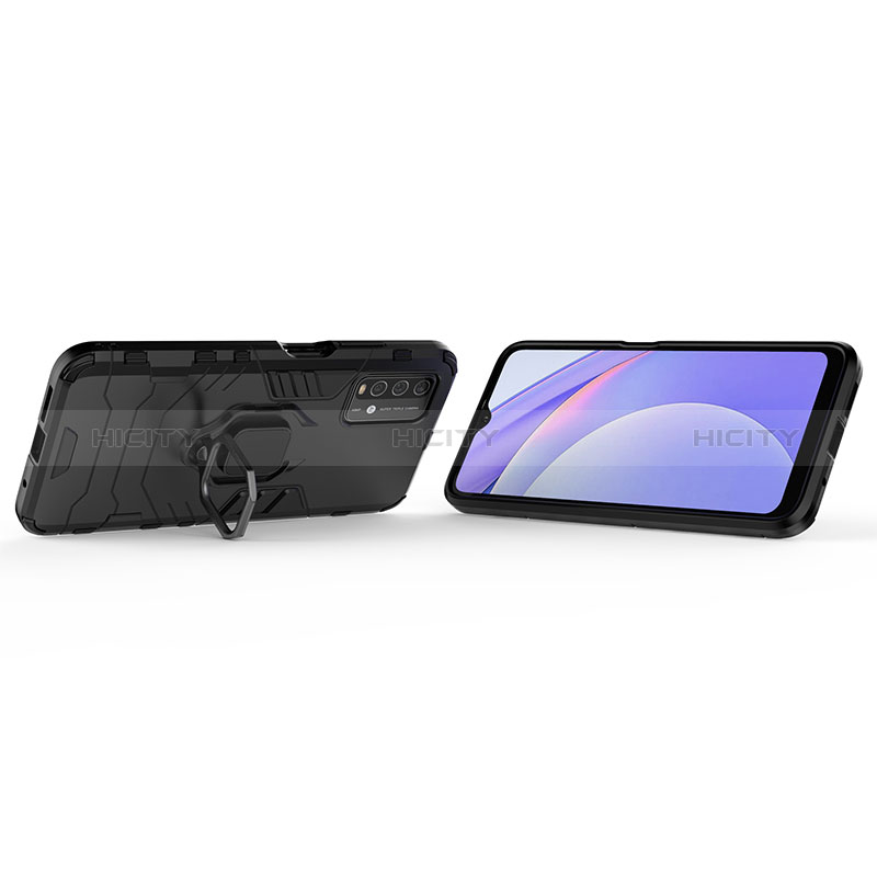 Coque Contour Silicone et Plastique Housse Etui Mat avec Magnetique Support Bague Anneau pour Xiaomi Redmi 9 Power Plus