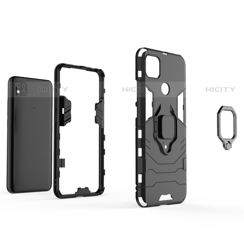 Coque Contour Silicone et Plastique Housse Etui Mat avec Magnetique Support Bague Anneau pour Xiaomi Redmi 9C Plus