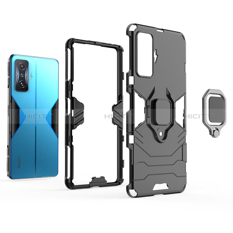 Coque Contour Silicone et Plastique Housse Etui Mat avec Magnetique Support Bague Anneau pour Xiaomi Redmi K50 Gaming 5G Plus