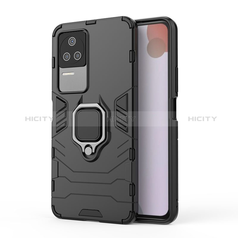 Coque Contour Silicone et Plastique Housse Etui Mat avec Magnetique Support Bague Anneau pour Xiaomi Redmi K50 Pro 5G Noir Plus