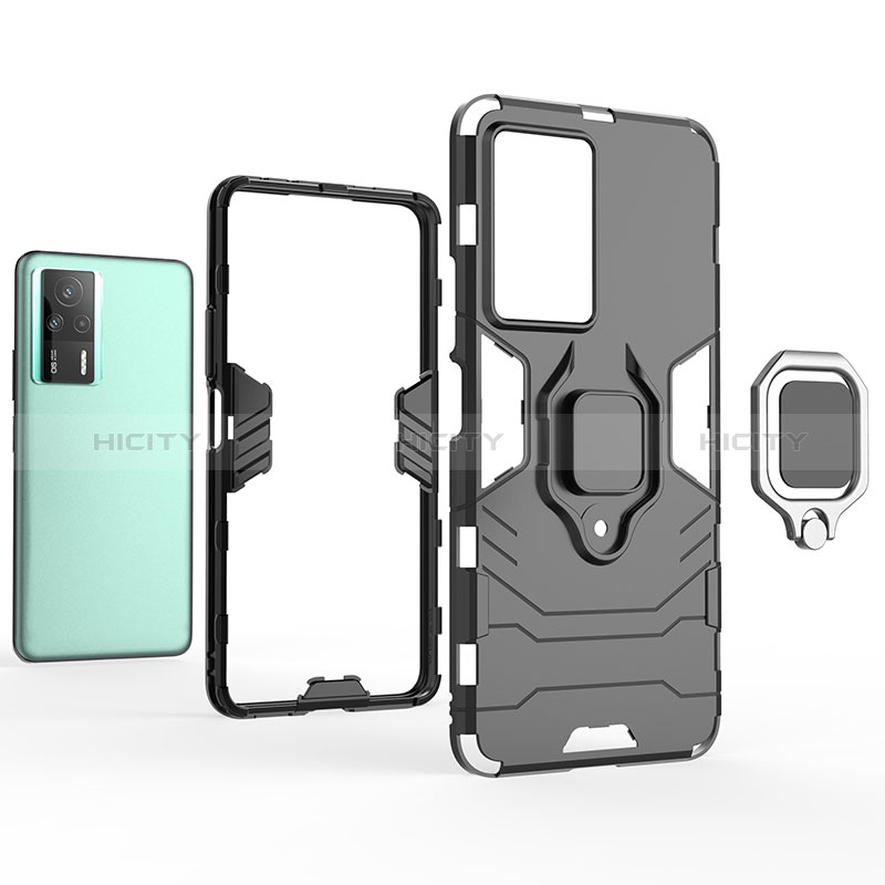 Coque Contour Silicone et Plastique Housse Etui Mat avec Magnetique Support Bague Anneau pour Xiaomi Redmi K60E 5G Plus