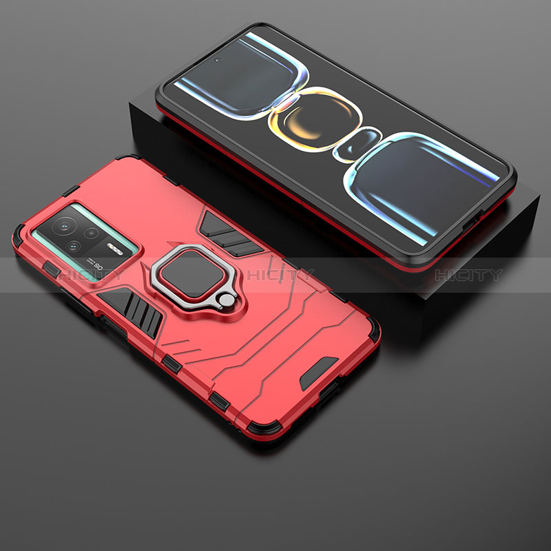 Coque Contour Silicone et Plastique Housse Etui Mat avec Magnetique Support Bague Anneau pour Xiaomi Redmi K60E 5G Rouge Plus