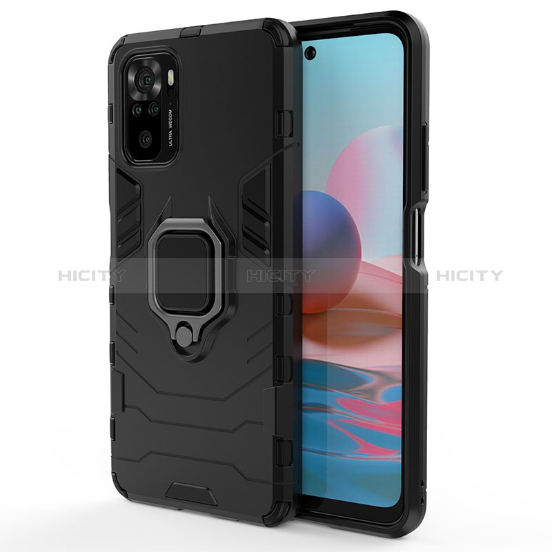 Coque Contour Silicone et Plastique Housse Etui Mat avec Magnetique Support Bague Anneau pour Xiaomi Redmi Note 10 4G Noir Plus