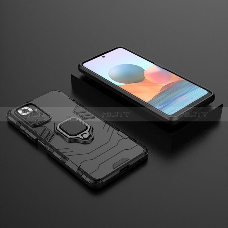 Coque Contour Silicone et Plastique Housse Etui Mat avec Magnetique Support Bague Anneau pour Xiaomi Redmi Note 10 Pro 4G Noir Plus