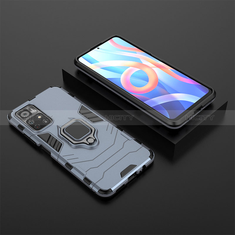 Coque Contour Silicone et Plastique Housse Etui Mat avec Magnetique Support Bague Anneau pour Xiaomi Redmi Note 11S 5G Bleu Plus