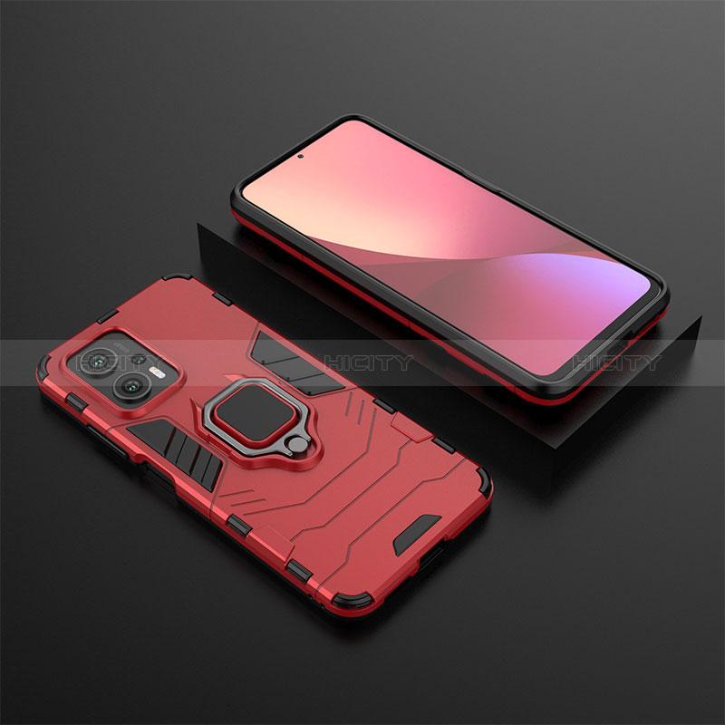 Coque Contour Silicone et Plastique Housse Etui Mat avec Magnetique Support Bague Anneau pour Xiaomi Redmi Note 11T Pro 5G Rouge Plus