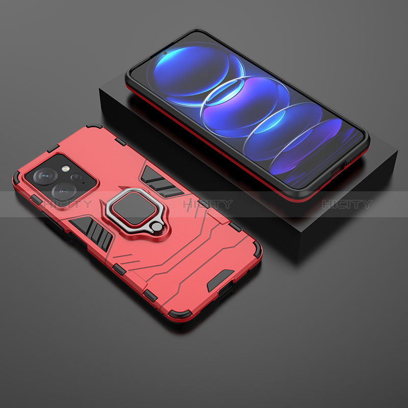 Coque Contour Silicone et Plastique Housse Etui Mat avec Magnetique Support Bague Anneau pour Xiaomi Redmi Note 12 4G Rouge Plus