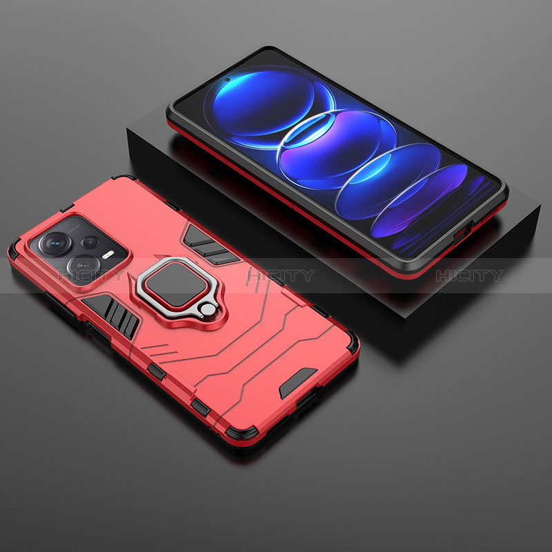 Coque Contour Silicone et Plastique Housse Etui Mat avec Magnetique Support Bague Anneau pour Xiaomi Redmi Note 12 Explorer Rouge Plus