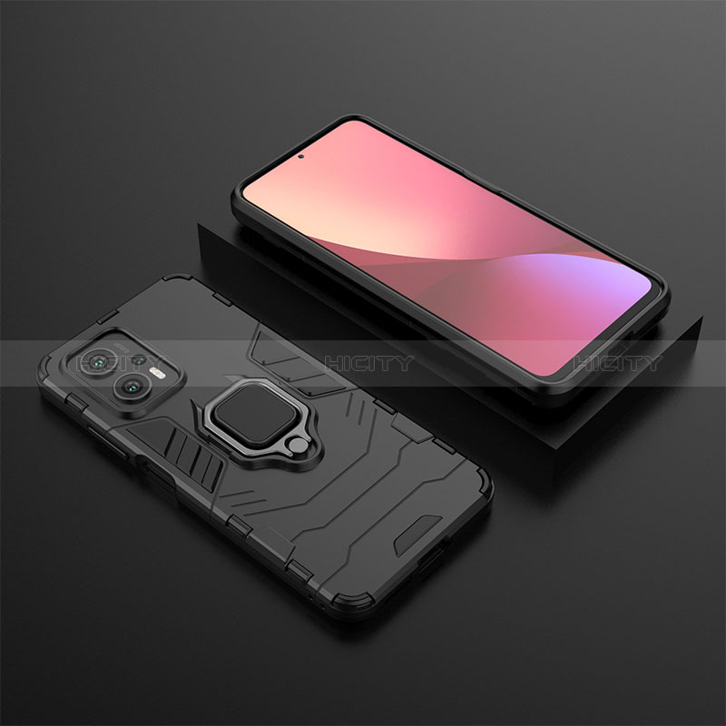 Coque Contour Silicone et Plastique Housse Etui Mat avec Magnetique Support Bague Anneau pour Xiaomi Redmi Note 12T Pro 5G Noir Plus