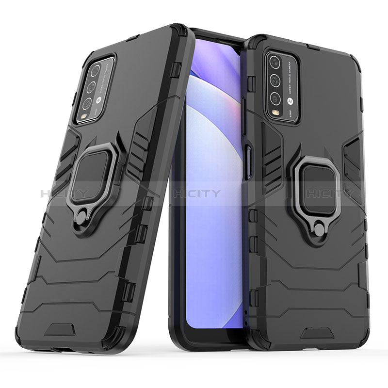 Coque Contour Silicone et Plastique Housse Etui Mat avec Magnetique Support Bague Anneau pour Xiaomi Redmi Note 9 4G Plus