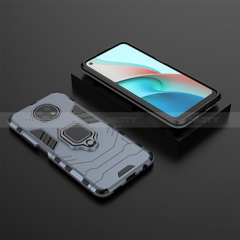 Coque Contour Silicone et Plastique Housse Etui Mat avec Magnetique Support Bague Anneau pour Xiaomi Redmi Note 9 5G Bleu Plus