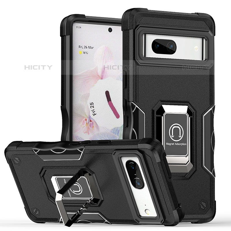 Coque Contour Silicone et Plastique Housse Etui Mat avec Magnetique Support Bague Anneau QW1 pour Google Pixel 7 5G Plus