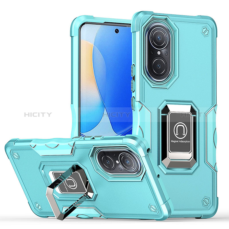 Coque Contour Silicone et Plastique Housse Etui Mat avec Magnetique Support Bague Anneau QW1 pour Huawei Nova 9 Bleu Clair Plus