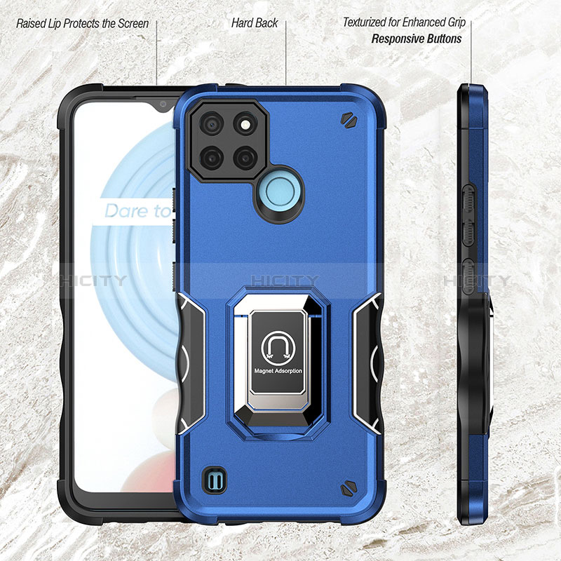 Coque Contour Silicone et Plastique Housse Etui Mat avec Magnetique Support Bague Anneau QW1 pour Realme C25Y India Plus