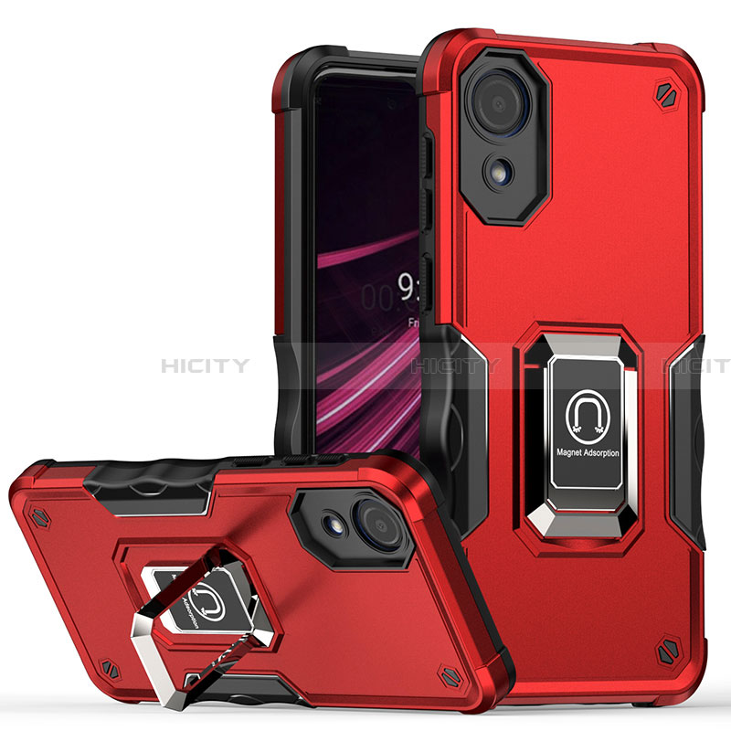 Coque Contour Silicone et Plastique Housse Etui Mat avec Magnetique Support Bague Anneau QW1 pour Samsung Galaxy A03 Core Rouge Plus