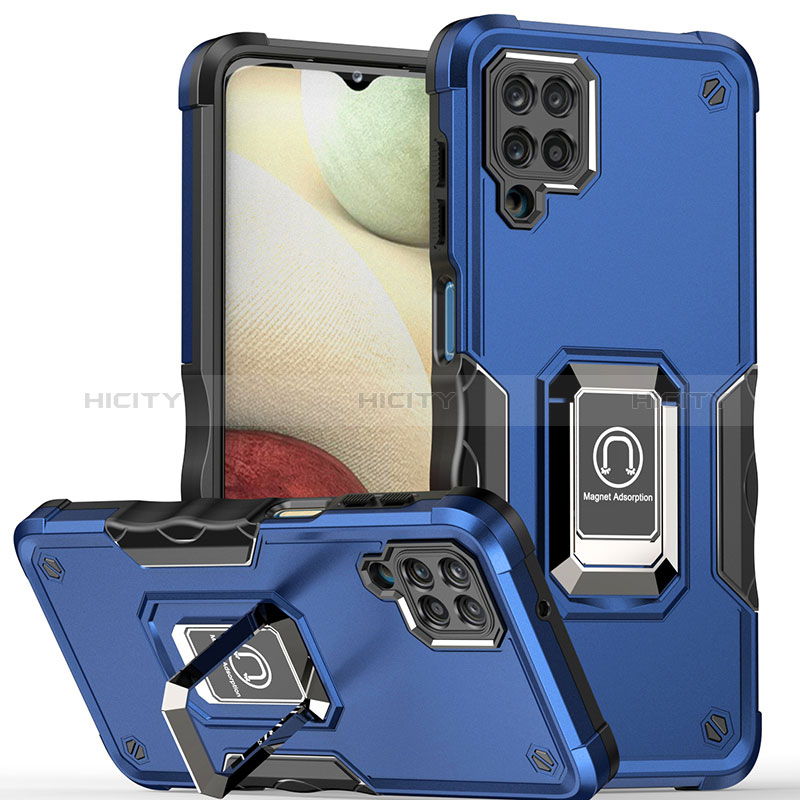 Coque Contour Silicone et Plastique Housse Etui Mat avec Magnetique Support Bague Anneau QW1 pour Samsung Galaxy A12 5G Bleu Plus