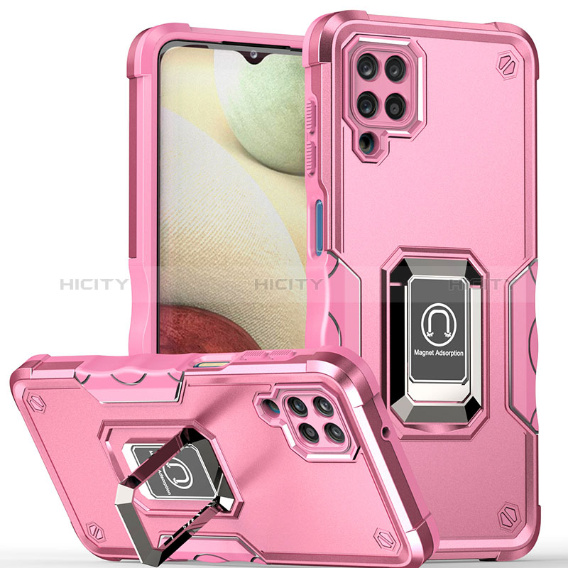 Coque Contour Silicone et Plastique Housse Etui Mat avec Magnetique Support Bague Anneau QW1 pour Samsung Galaxy A12 5G Or Rose Plus