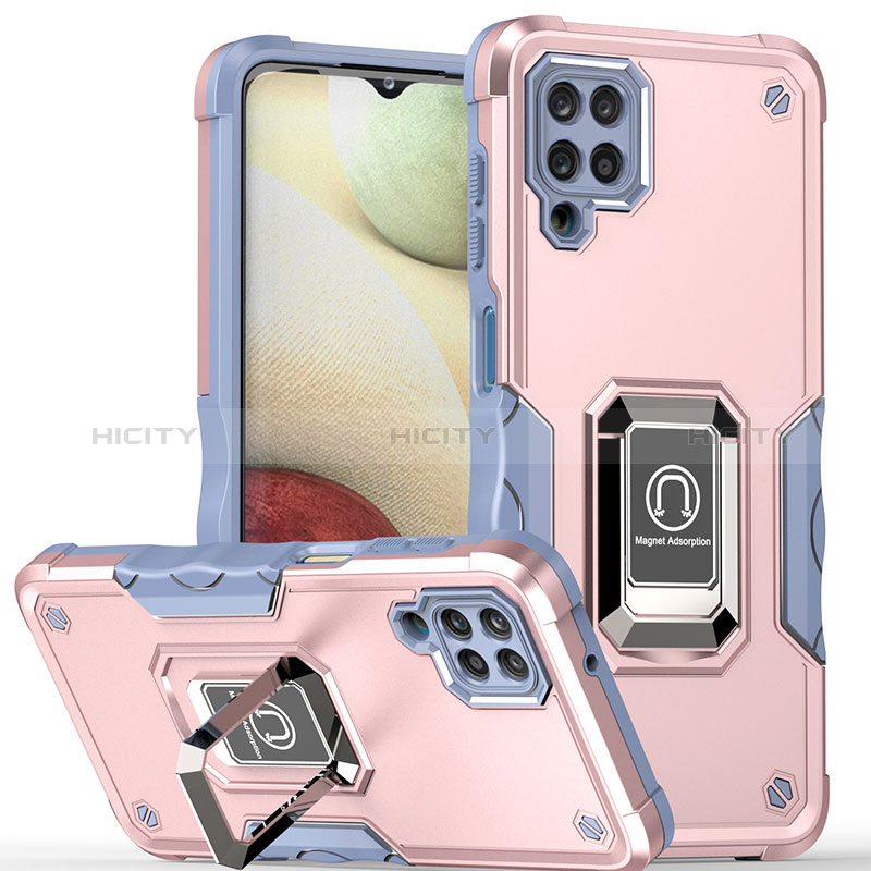 Coque Contour Silicone et Plastique Housse Etui Mat avec Magnetique Support Bague Anneau QW1 pour Samsung Galaxy A12 5G Rose Plus