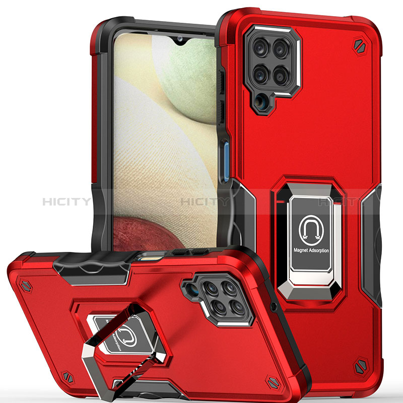 Coque Contour Silicone et Plastique Housse Etui Mat avec Magnetique Support Bague Anneau QW1 pour Samsung Galaxy A12 5G Rouge Plus